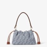 FENDI Mamma Baguette Medium Blue denim-effect FF jacquard bag - Image 2